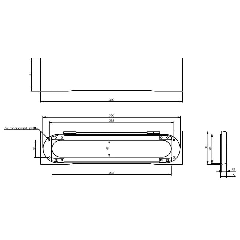 Intersteel Tochtwering rechthoek met verdekte klep 340x76 mm rvs geborsteld detail