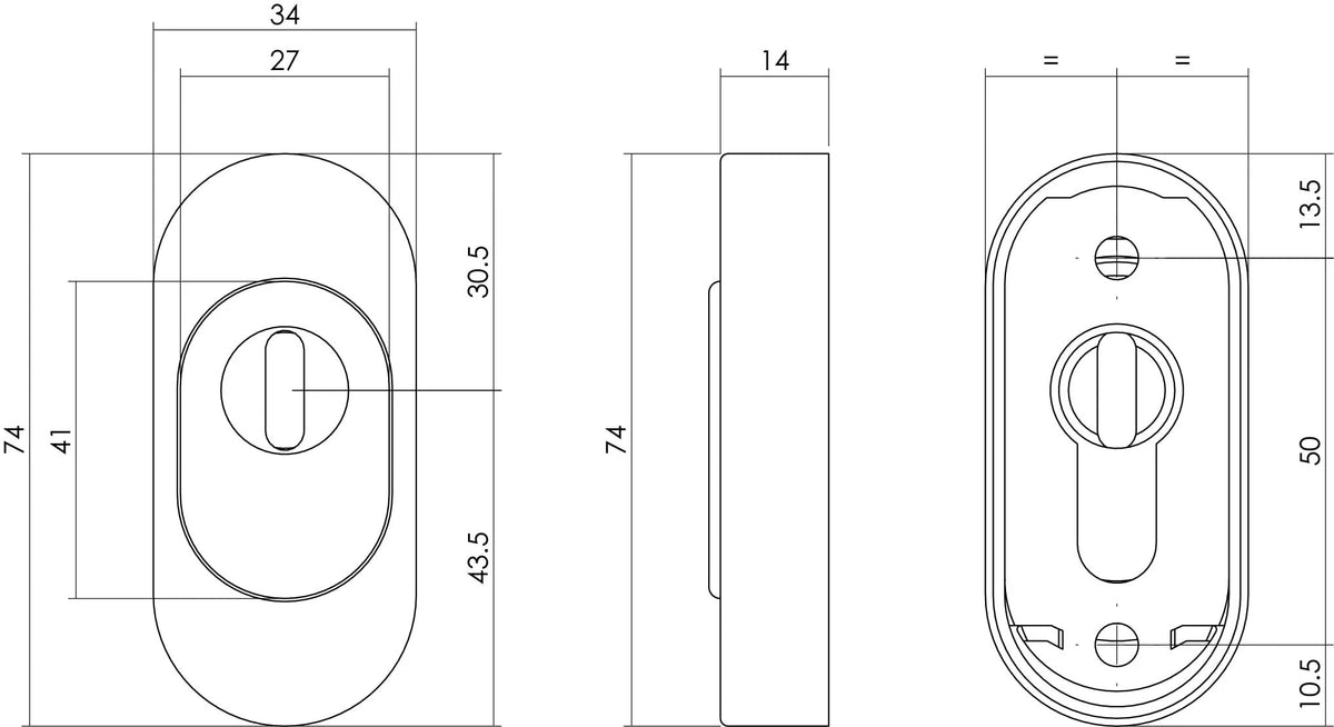 Intersteel veiligheid-schuifrozet ovaal 74x34x15mm kerntrekbeveiliging RVS detail