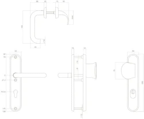 Intersteel veiligheidsbeslag ovaal mat zwart voordeurbeslag PC72 – detail