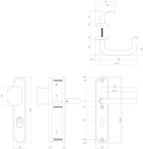 Intersteel veiligheidsbeslag ovaal massief RVS geborsteld voordeurbeslag PC55 – detail