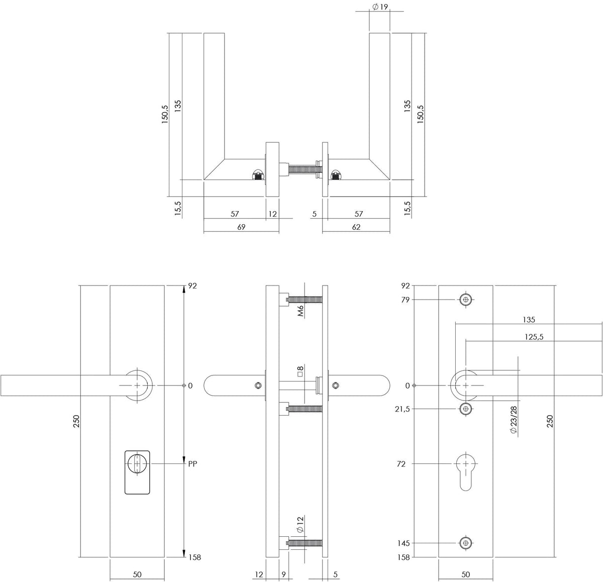 Intersteel veiligheidsbeslag rechthoekig mat zwart achterdeurbeslag PC72 – detail