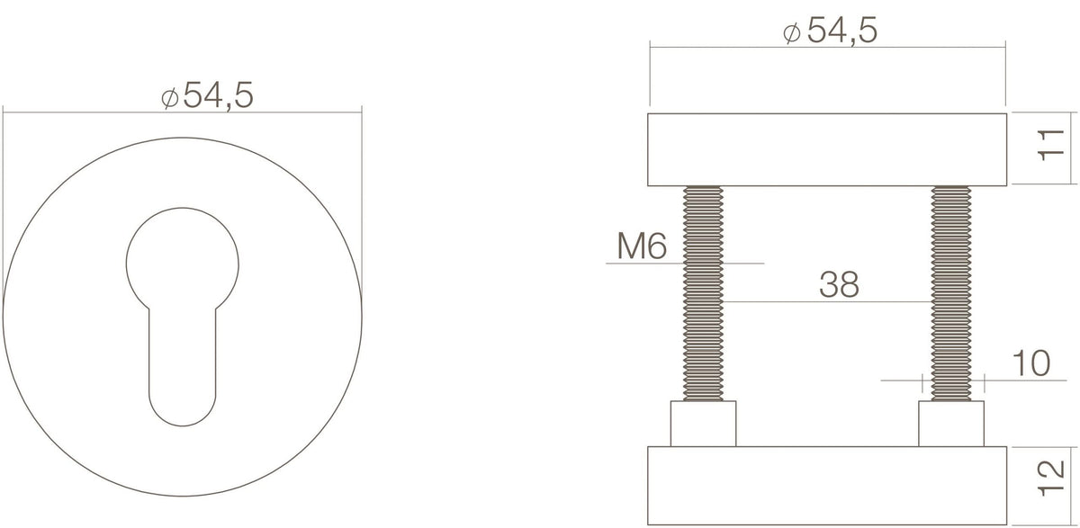 Intersteel Veiligheidsrozet rond SKG3 messing getrommeld detail