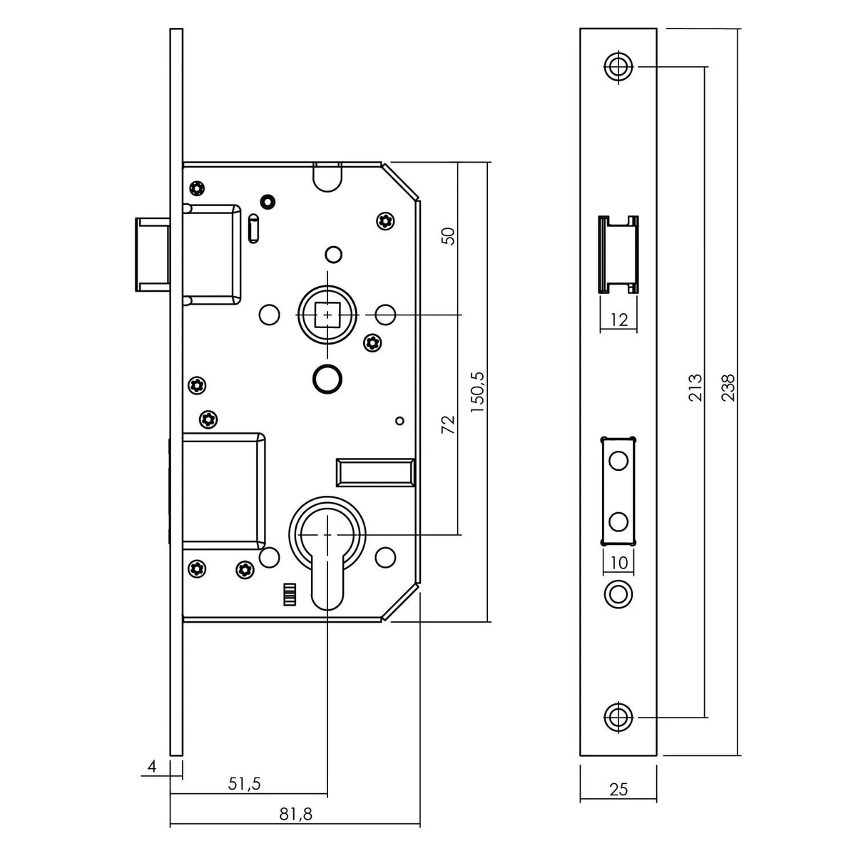 Intersteel veiligheidsslot PC72mm SKG** rechthoekige voorplaat detail