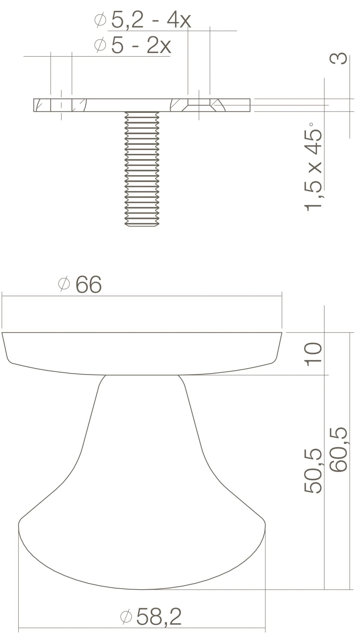 Intersteel voordeurknop paddenstoel messing ongelakt – detail