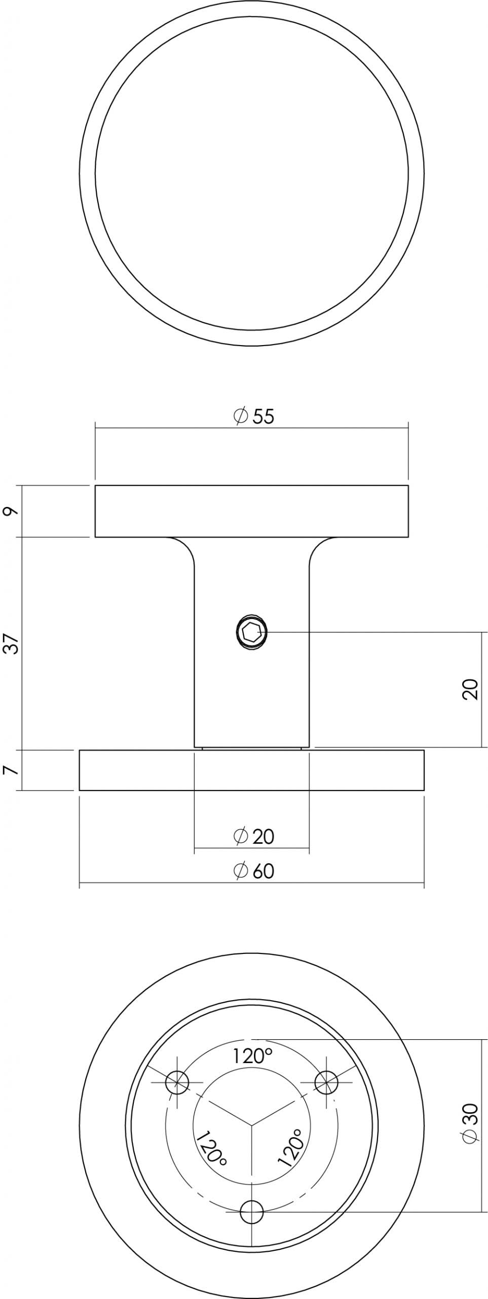 Intersteel voordeurknop rond 55mm aluminium detail