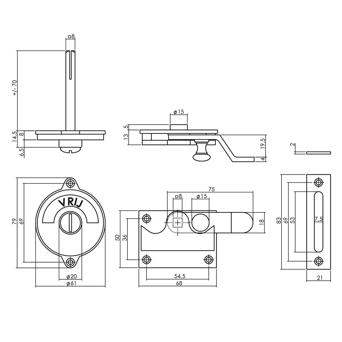 Intersteel WC-overslag met bocht vrij/bezet nikkel mat – detail