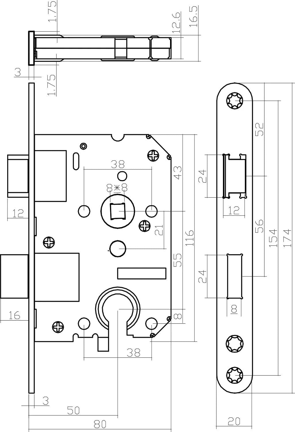 Intersteel dag- en nachtslot 55 mm zwart – detail van de voorplaat