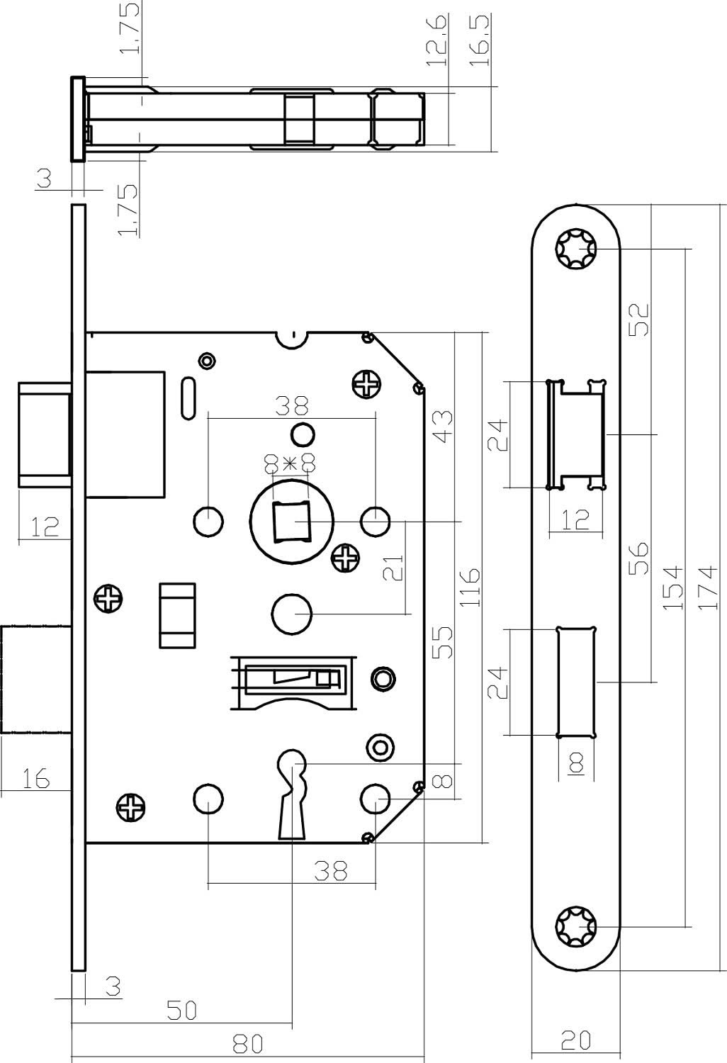 Intersteel klavier dag- en nachtslot zwart detail met sluitplaat