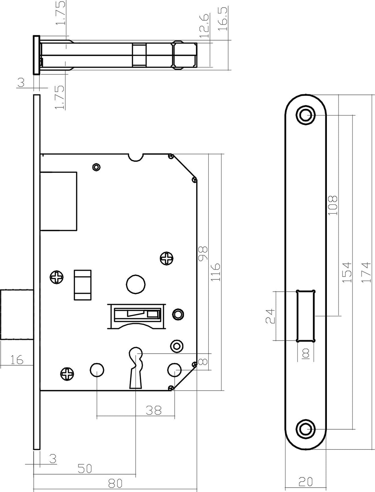 Intersteel woningbouw klavier kastslot 55 mm rvs geborsteld detail