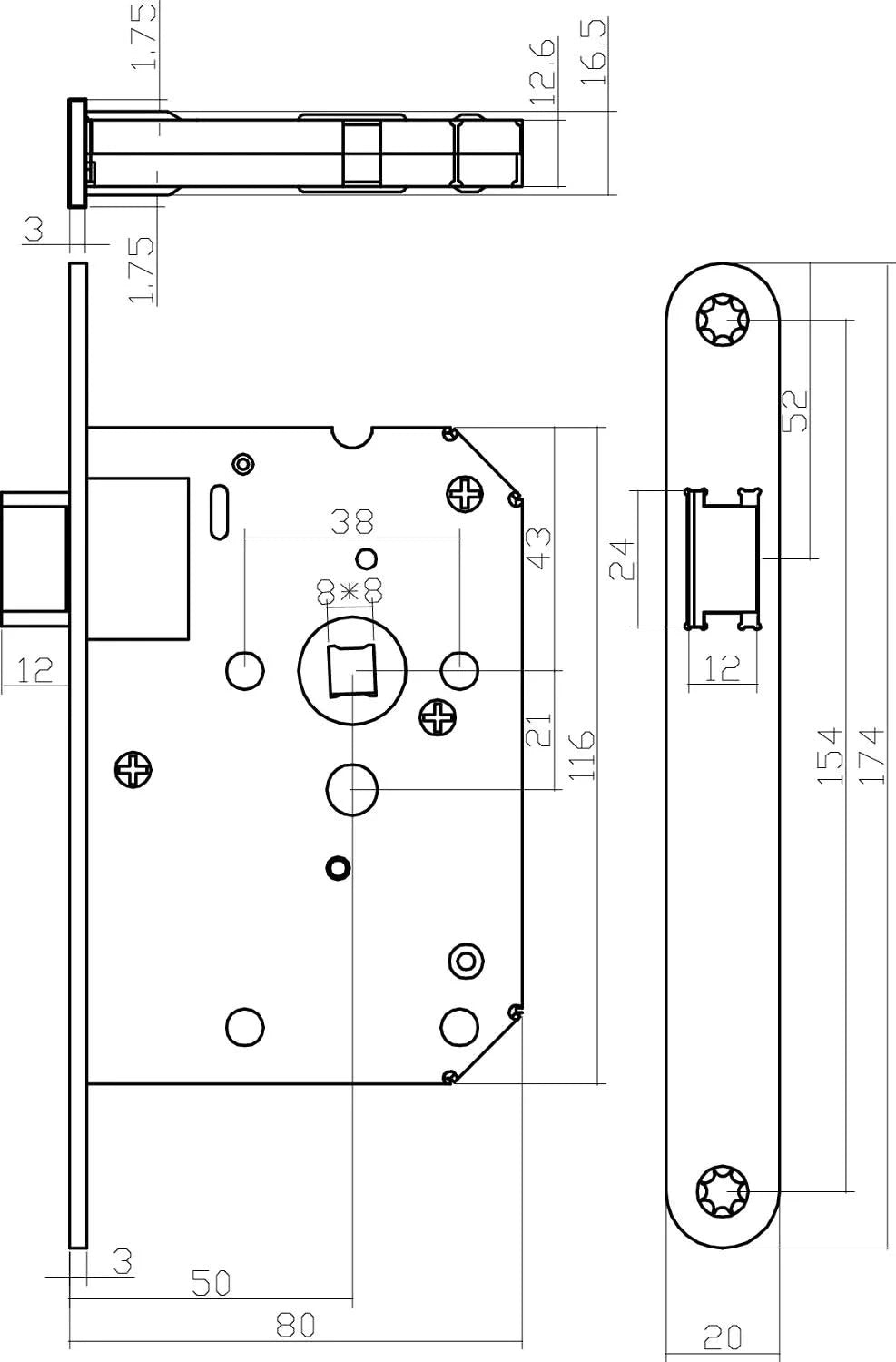 Intersteel loopslot zwart met omkeerbare dagschoot, doornmaat 50 mm - detail