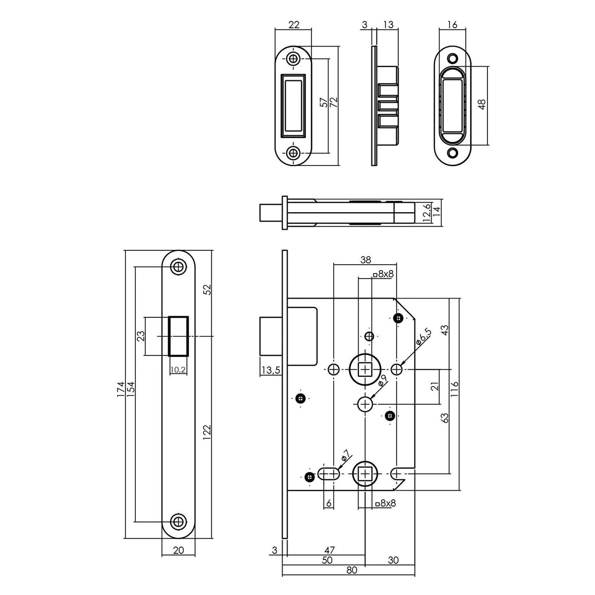 Intersteel magneetslot 63/8 mm geborsteld RVS - detailweergave