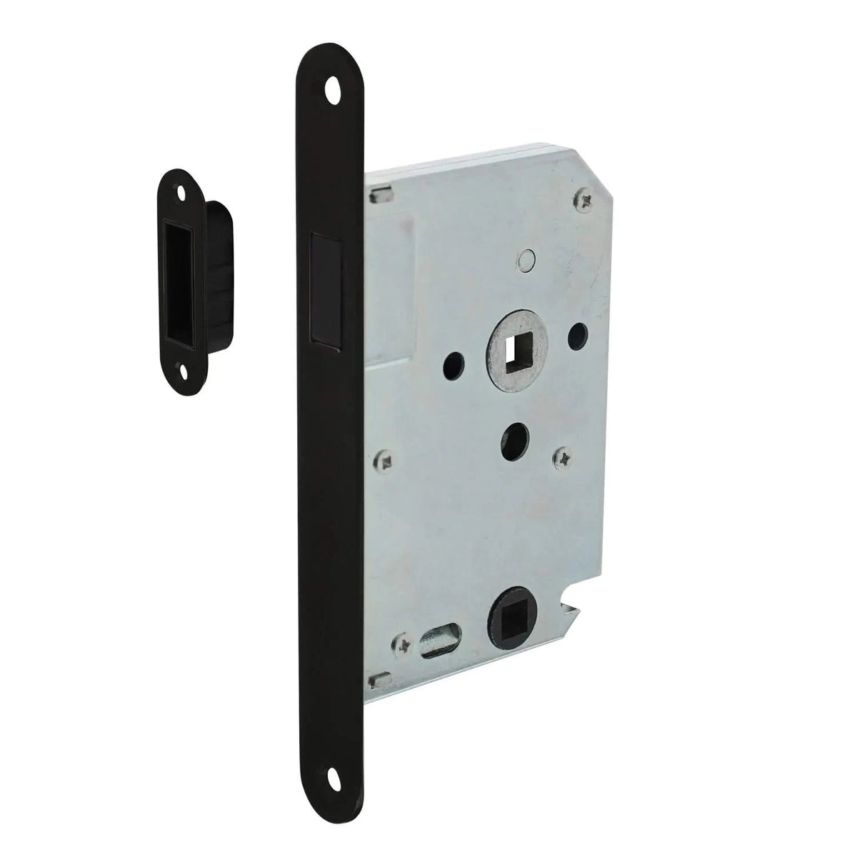 Intersteel magneet badkamer-/toiletslot 63/8 mm afgeronde voorplaat zwart – vooraanzicht