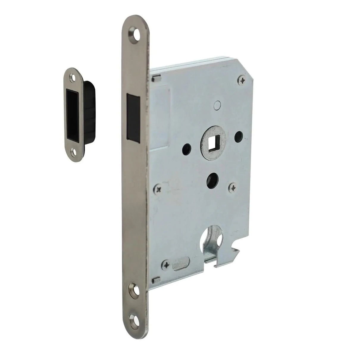 Intersteel woningbouw magneet cilinder dag- en nachtslot 55 mm rvs afgeronde voorplaat vooraanzicht