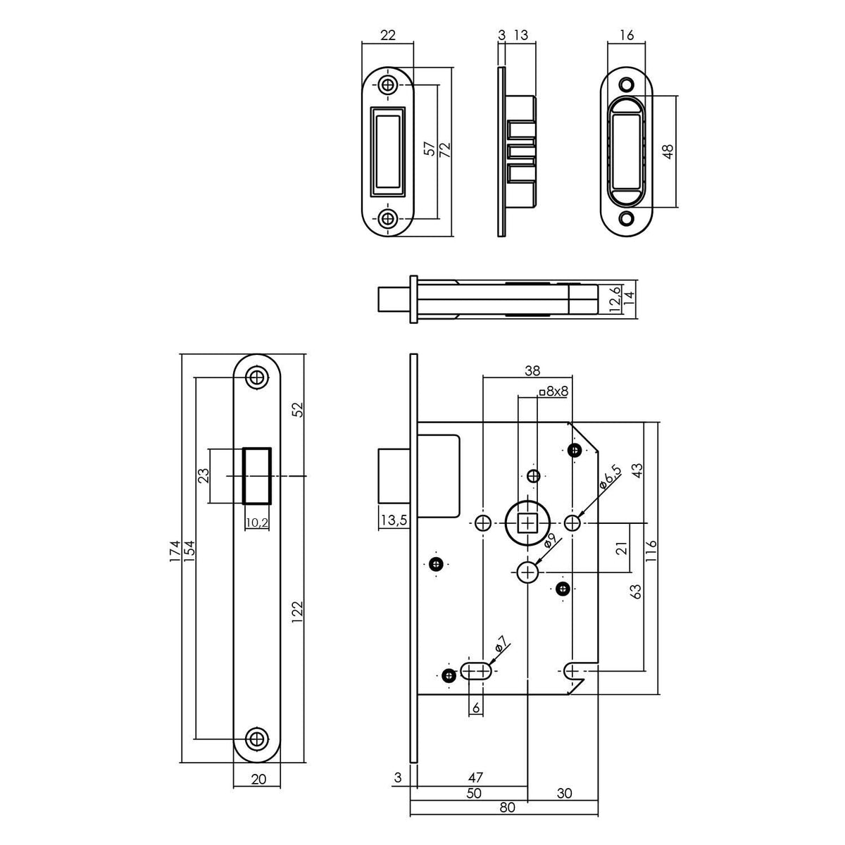 Intersteel magneet loopslot zwart met afgeronde voorplaat – detail