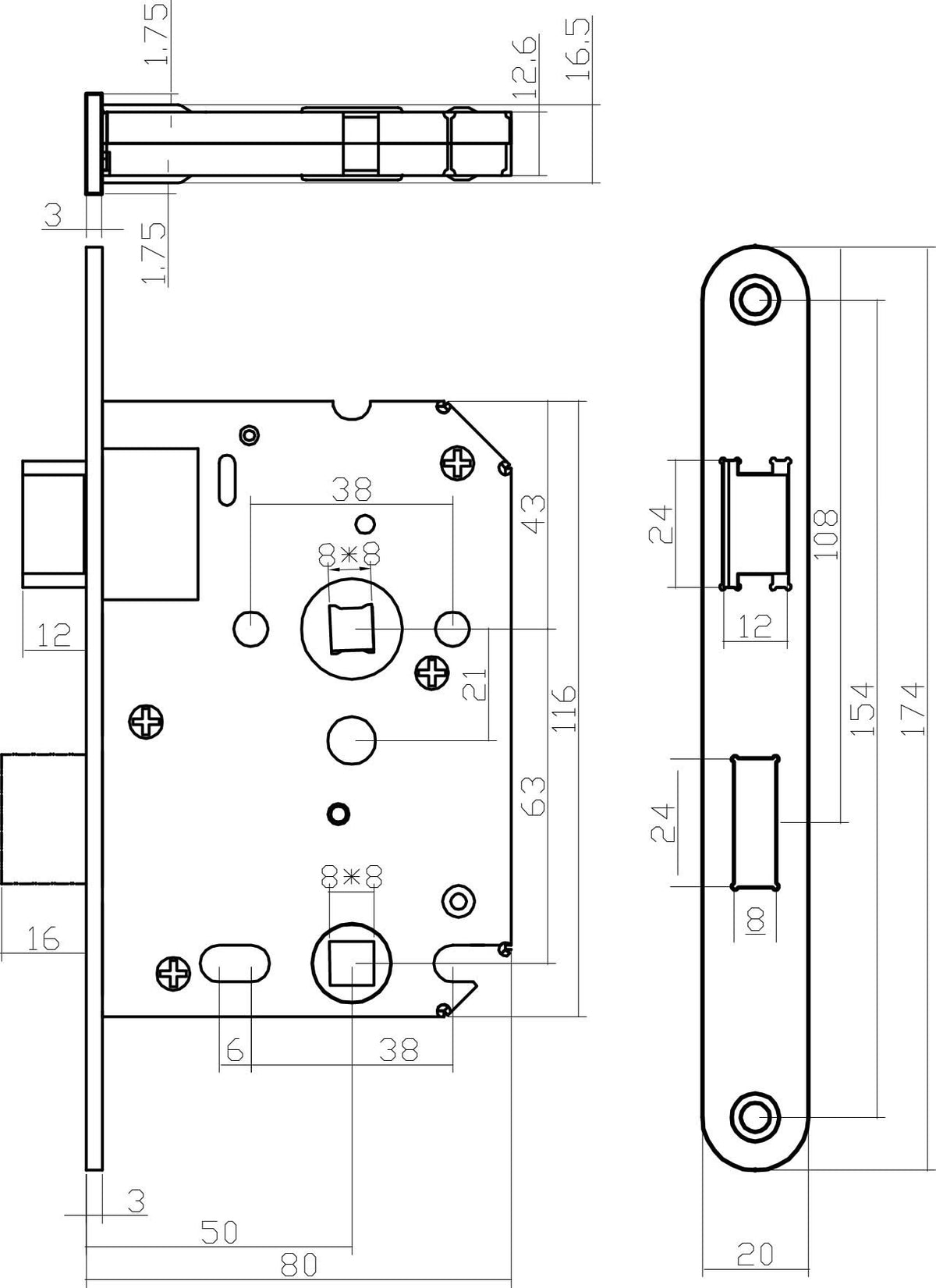 Intersteel badkamerslot 63/8 mm RVS geborsteld detailopname