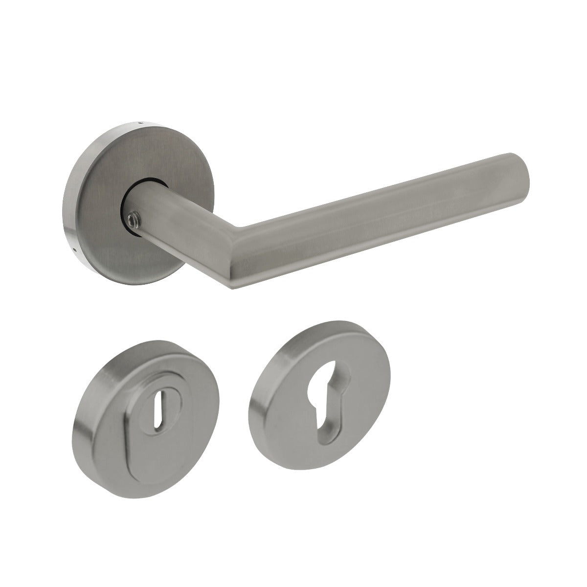 Intersteel achterdeurbeslag set Jura ronde rvs geborsteld – vooraanzicht