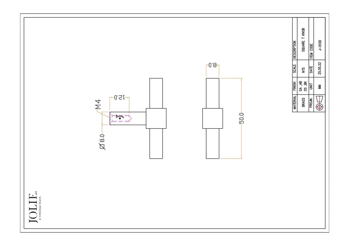 Jolie J-0100 meubelknop technische maattekening