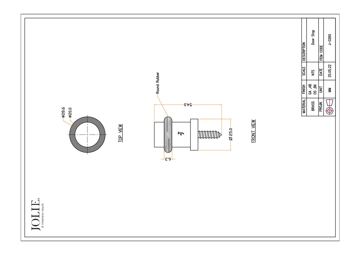 Jolie Core deurstop oud zilver technische tekening met maatvoering