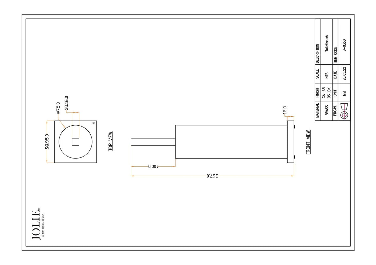 Jolie Core toiletborstel (staand) antiek goud technische tekening