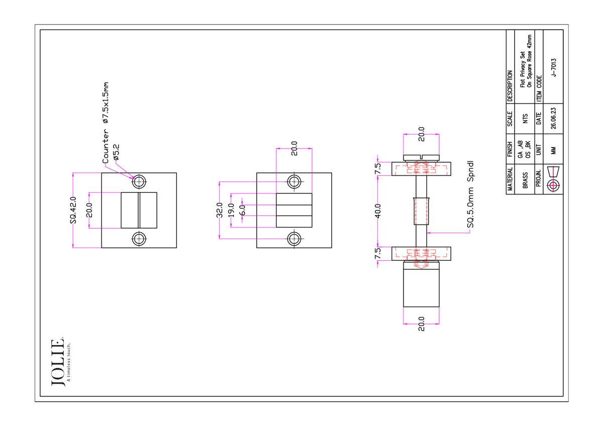 Jolie J-7013 toiletgarnituur vierkant technische maattekening