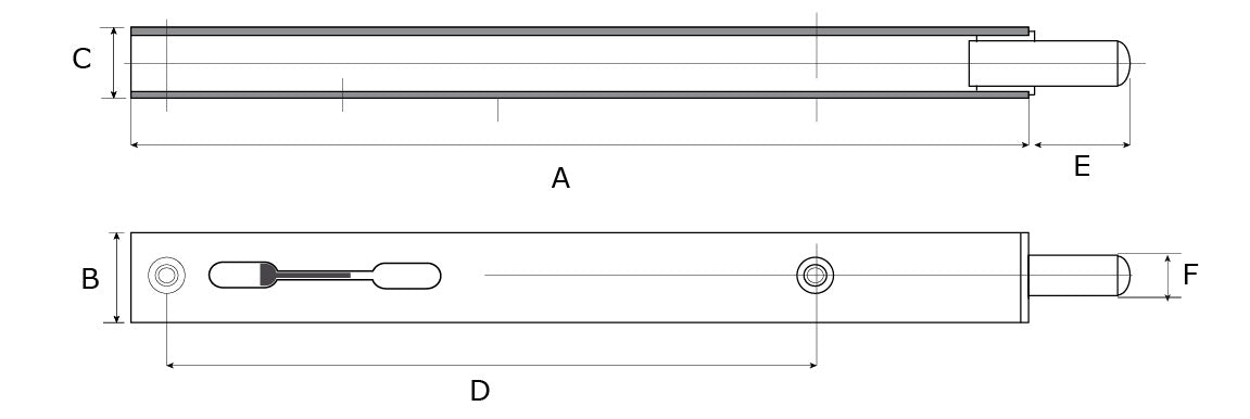 Dulimex DX bascule kantschuif type 816 250 mm staal vernikkeld - technische tekening met maatvoering