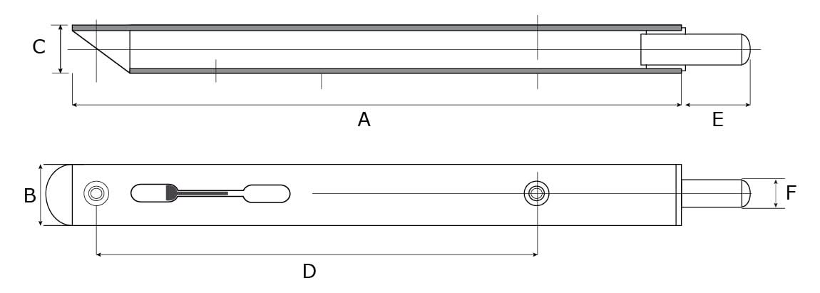 Dulimex DX bascule kantschuif type 892 400 mm - technische tekening met maatvoering