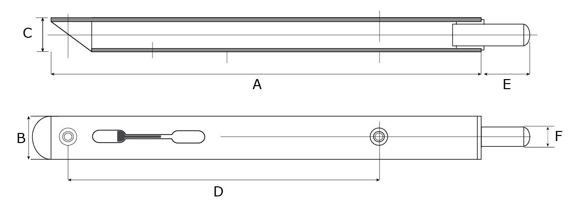 Dulimex DX bascule kantschuif type 836 200 mm afgeschuind rond - technische tekening