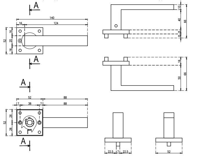 STERK deurkruk Kvadrat 1703 technische maattekening met afmetingen