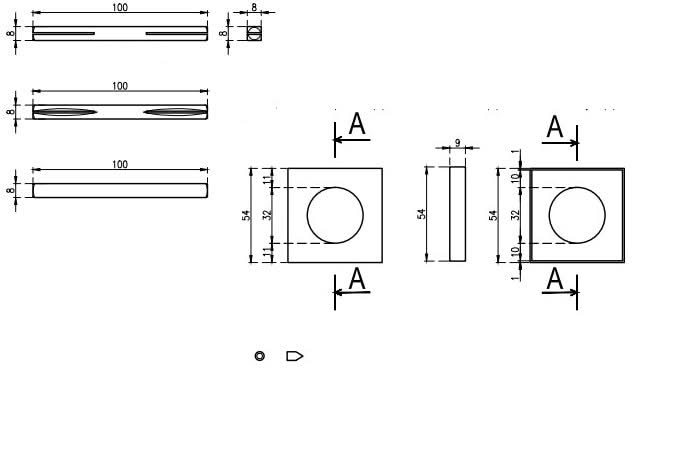 STERK deurkruk Kvadrat 1703 technische maattekening (rozet en doorsnede)
