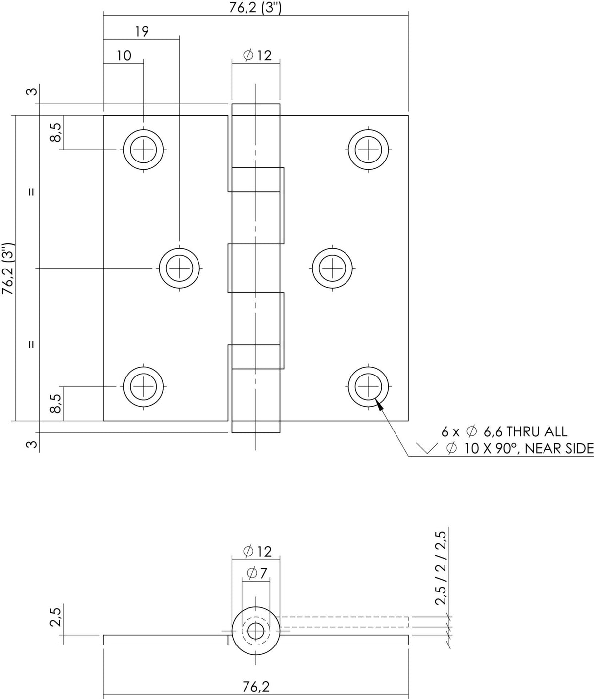 Intersteel kogellagerscharnier 76x76 mm RVS rechte hoek – detail