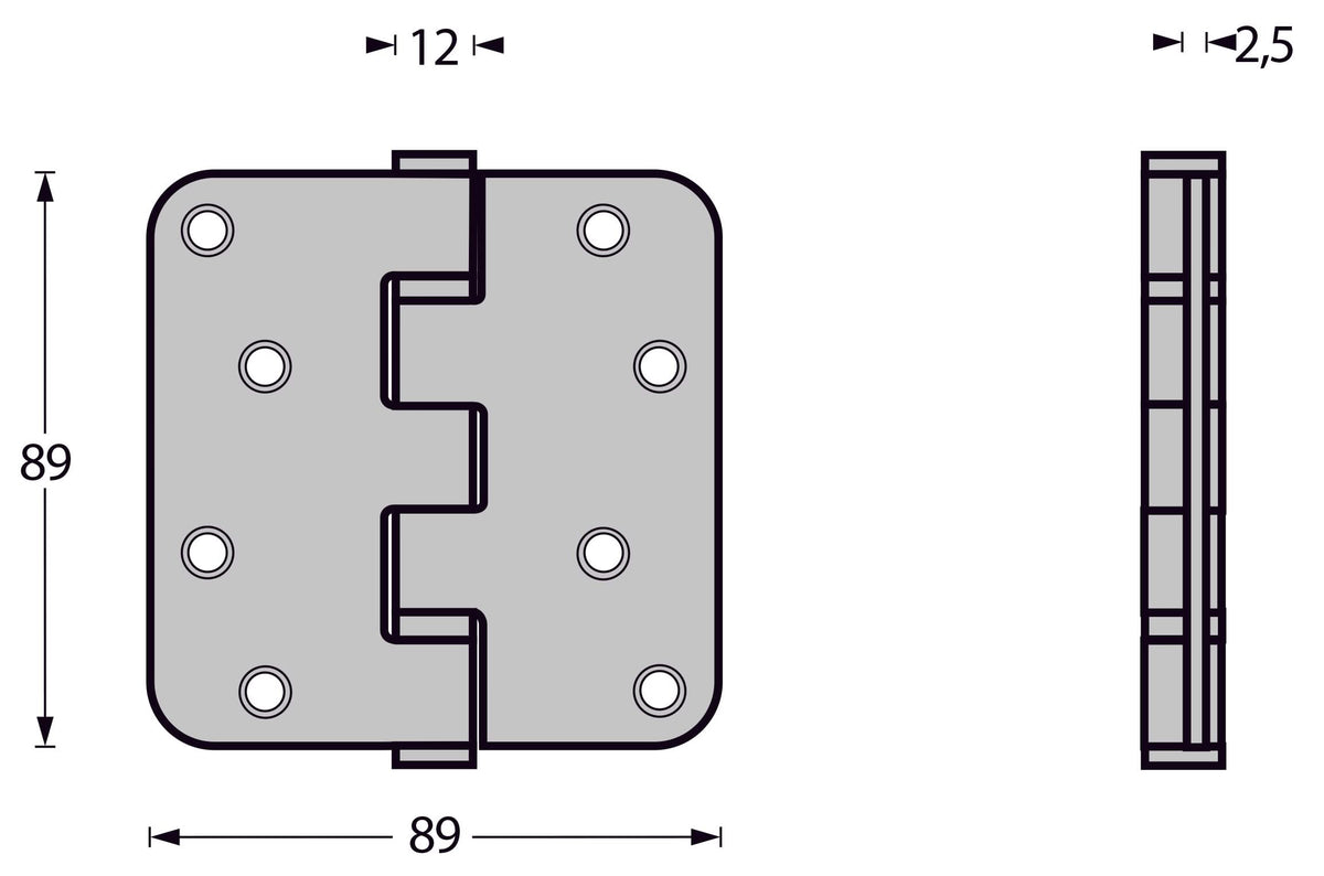Intersteel kogellagerscharnier 89x89 mat zwart – detail ronde hoek