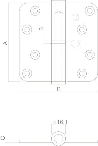 Intersteel kogelstift paumelle DIN links 89x89 mm RVS geborsteld - detail