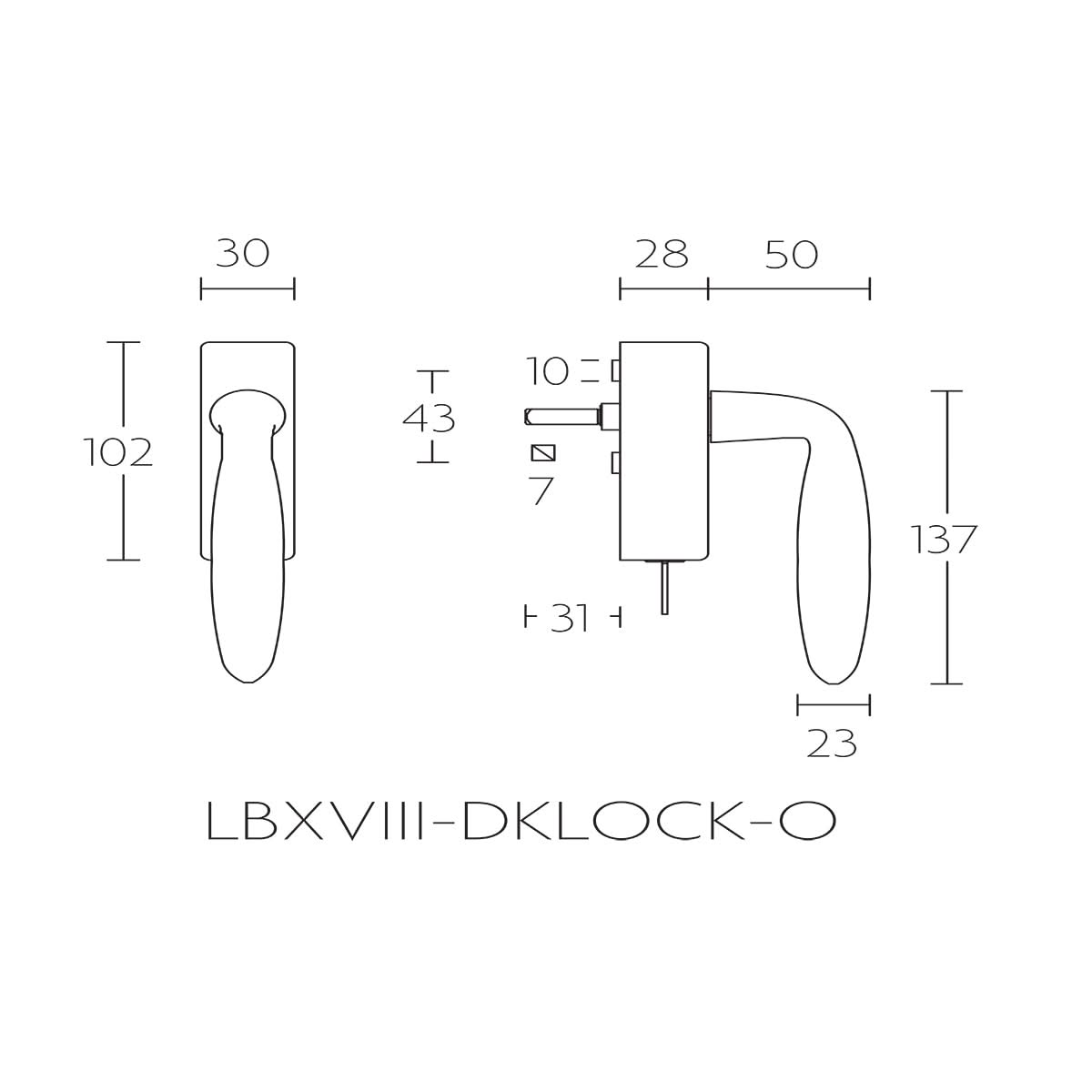 Formani LB18H-DKLOCK-O draaikiepgarnituur mat zwart – technische maattekening