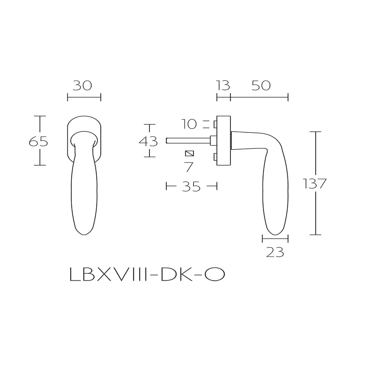 FORMANI LB18H-DK-O draaikiepgarnituur mat zwart technische maattekening