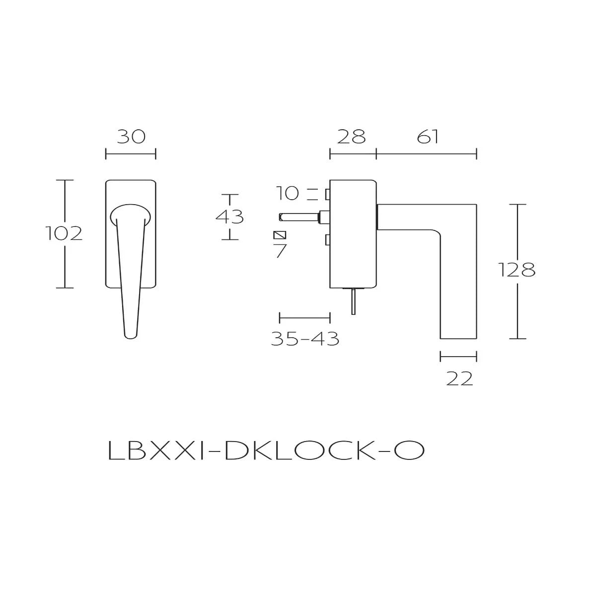 Formani LB21H-DKLOCK-O draaikiepgarnituur PVD gunmetal – technische maattekening