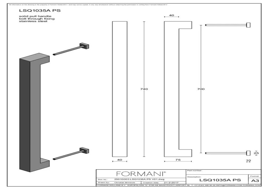 Formani LSQ1035A deurgreep mat zwart, detail