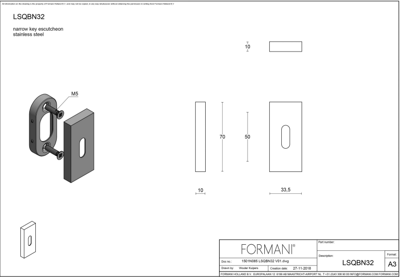 Formani sleutelplaatje LSQBN32 PVD licht brons detail