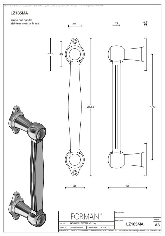 Formani LZ185MA deurgreep messing ongelakt detail