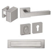 Hardbrass voordeurset RVS geborsteld Quadro 60 vooraanzicht