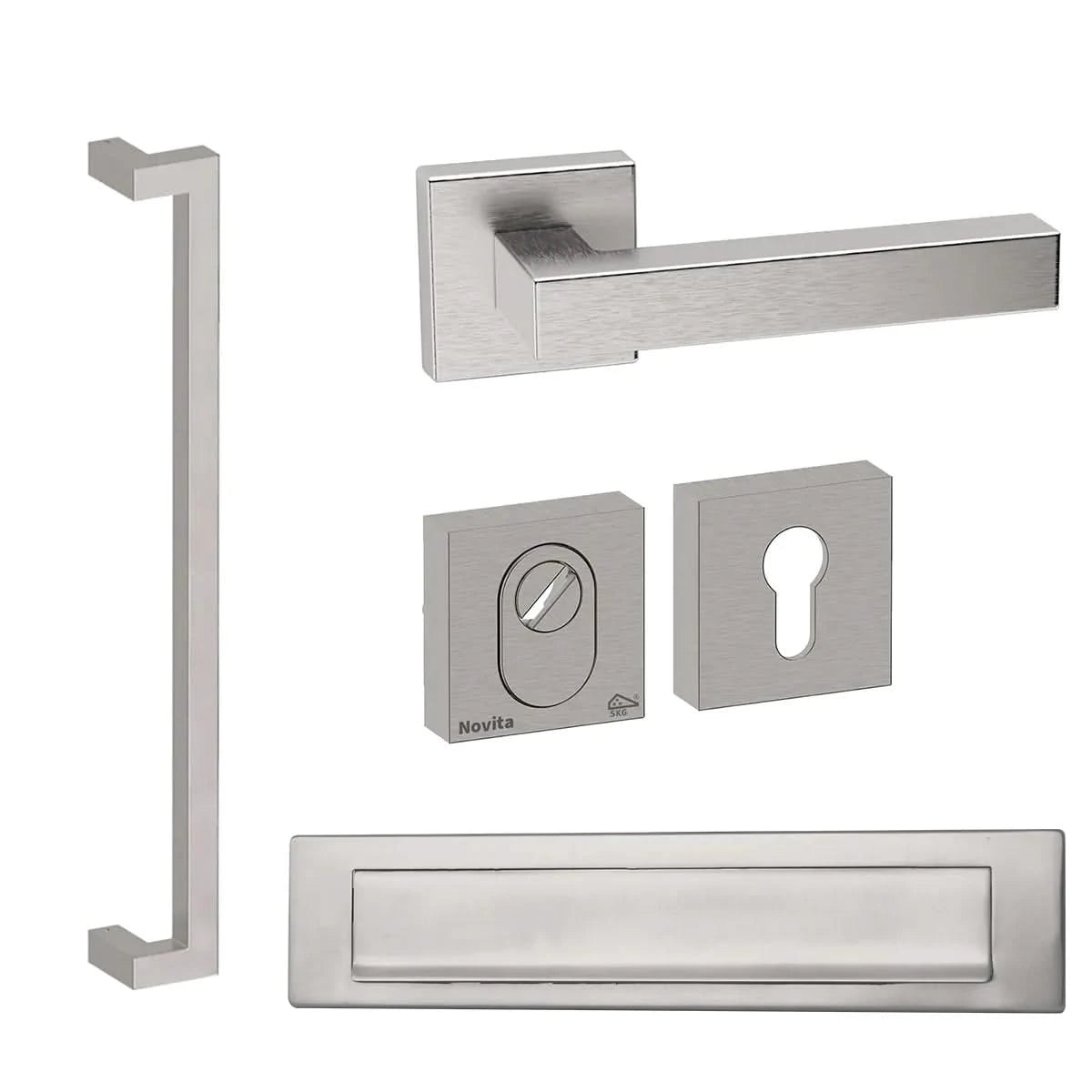 Hardbrass voordeurset Denver S 600 RVS geborsteld vooraanzicht