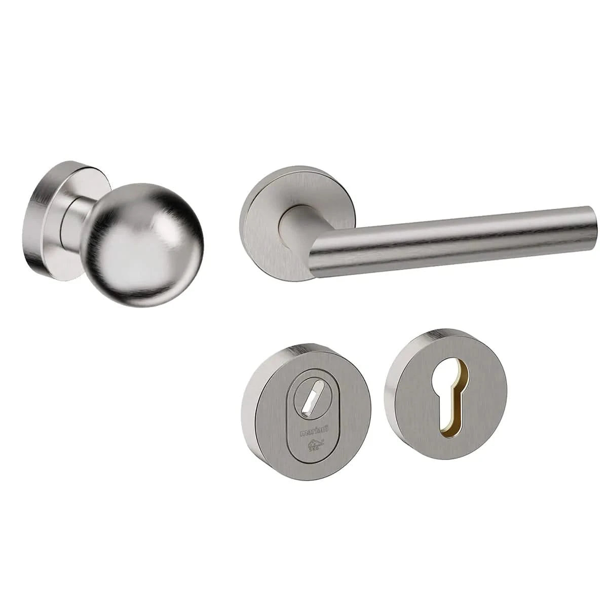 Hardbrass voordeurset Sfera RVS geborsteld vooraanzicht