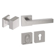 Hardbrass voordeurset Quadro Exc. RVS geborsteld - vooraanzicht