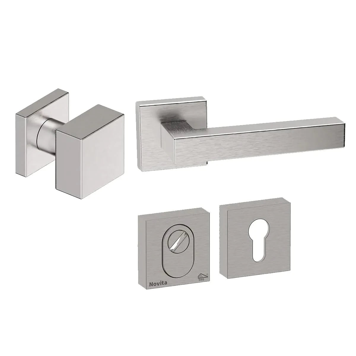 Hardbrass voordeurset Quadro 50 RVS geborsteld - vooraanzicht
