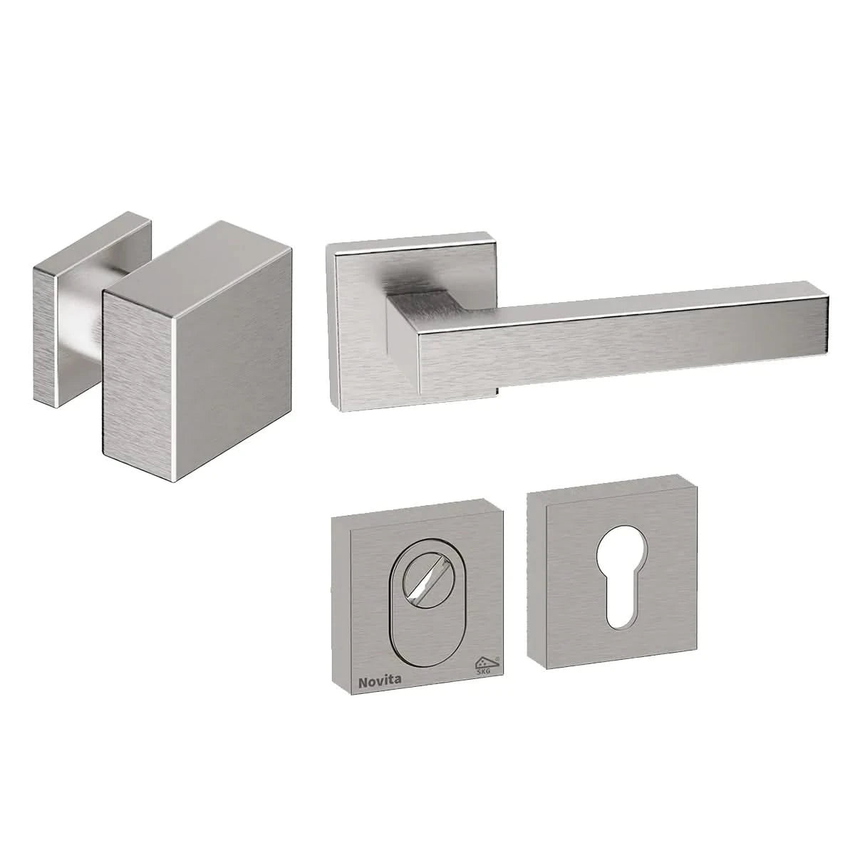 Hardbrass voordeurset Quadro 60 RVS geborsteld - vooraanzicht