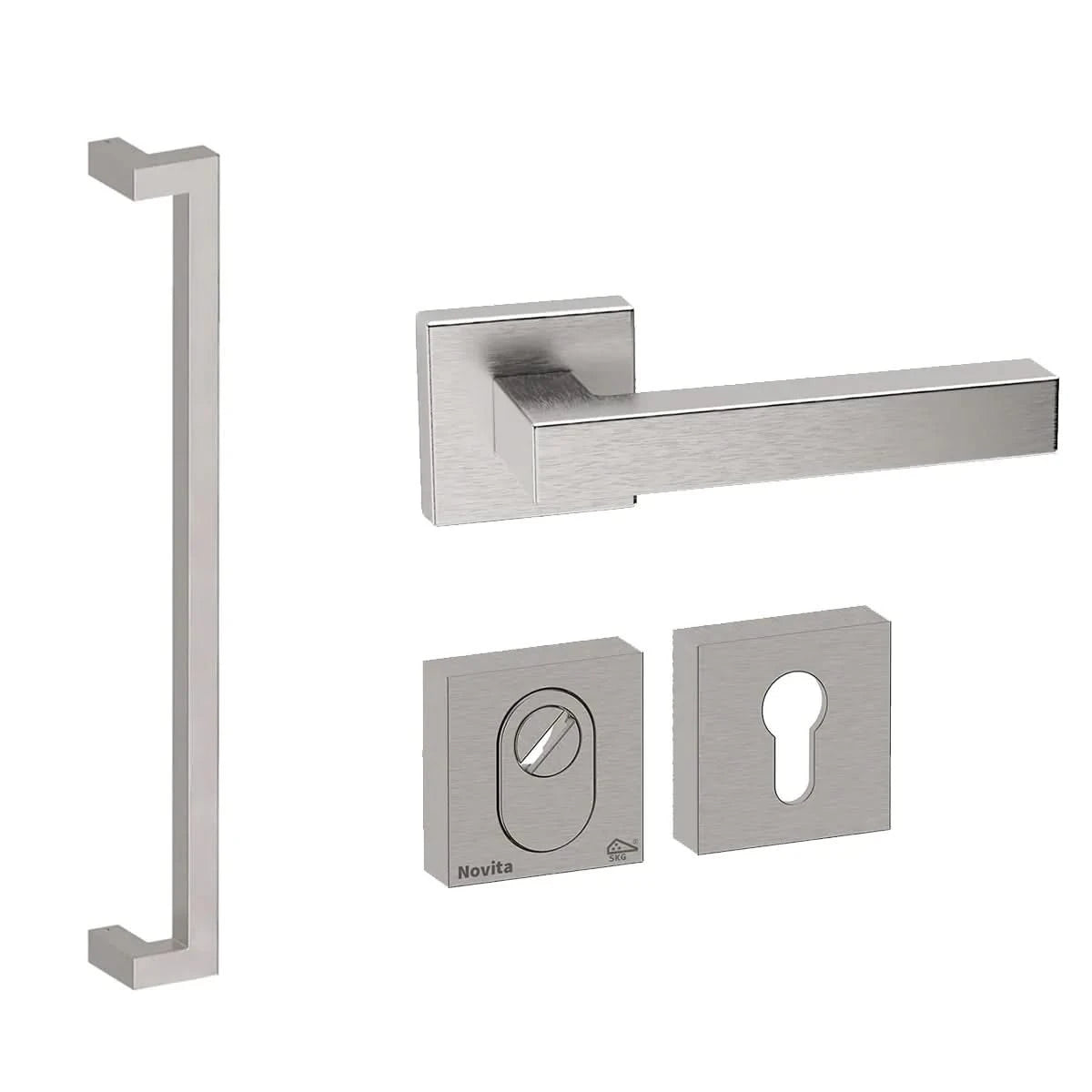 Hardbrass voordeurset Denver S 600 RVS geborsteld - vooraanzicht