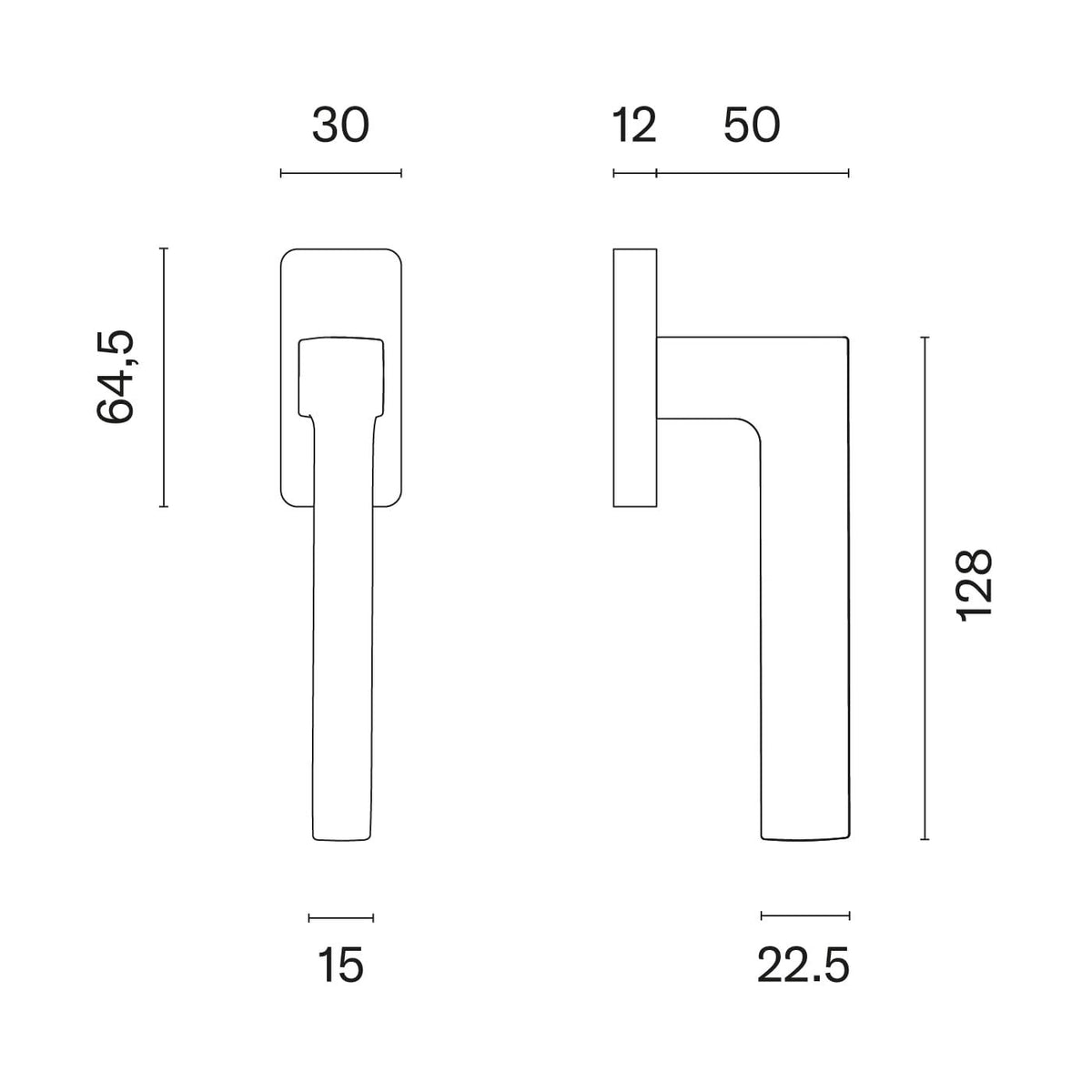 STILE raamkruk Oga Q – technische tekening met afmetingen