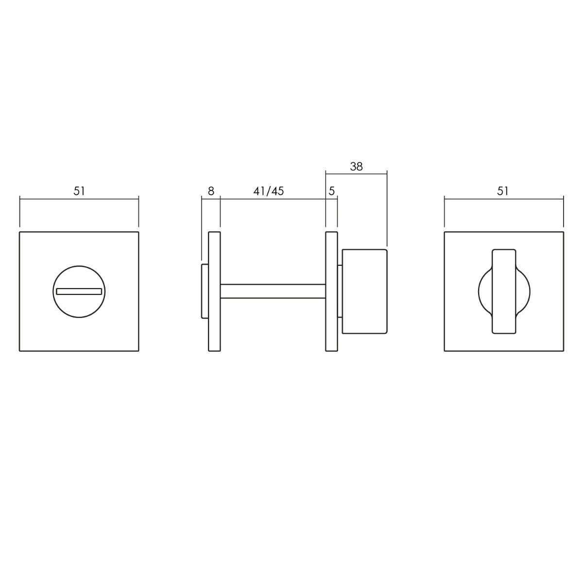 Olivari rozet toilet-/badkamersluiting vierkant in RVS mat titaan PVD – detail