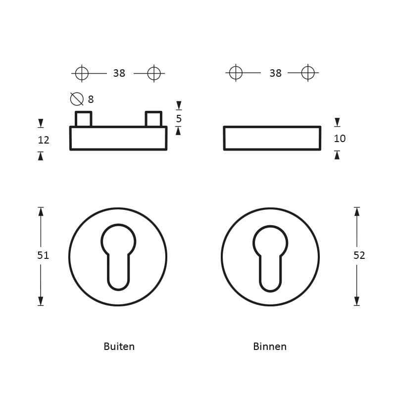 Olivari veiligheidsrozet SKG3 rond RVS mat titaan PVD detail