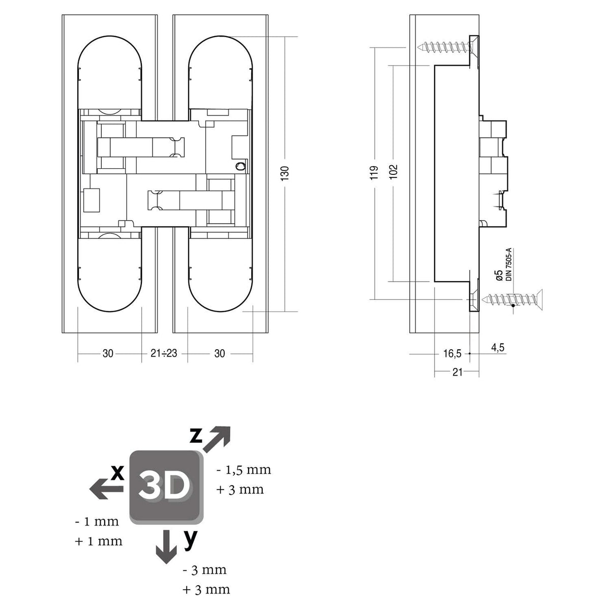 Intersteel onzichtbaar verdekt scharnier 130x30 mm zilvergrijs – detail