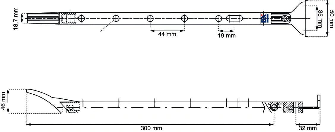Dulimex verstelbare raamuitzetter 30 cm &ndash; lijntekening met maatvoering